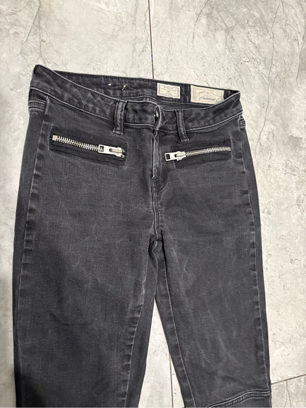 AllSaints Black Biker Moto Skinny Jeans with Zip Details - Picture 3 of 6